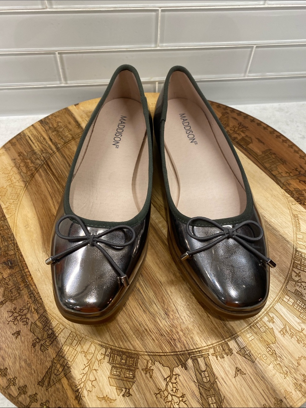 Madison Metallic Olive Green Bow Ballet Flats